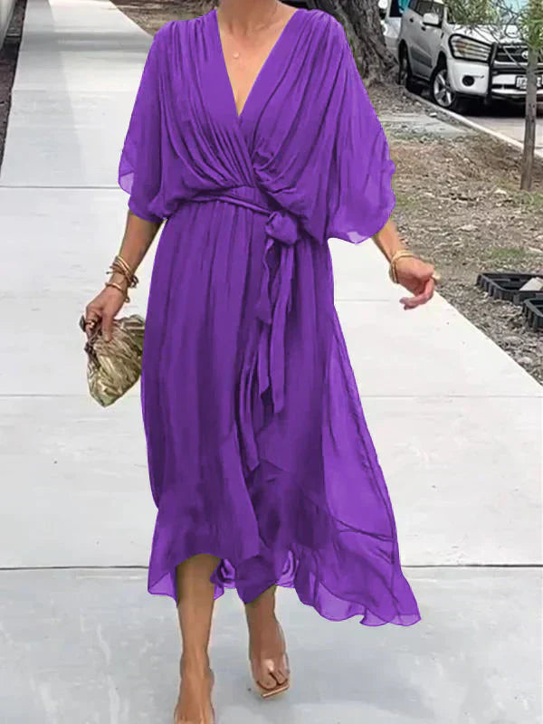 Monica™ | Robe en Chiffon de Soie à Col V