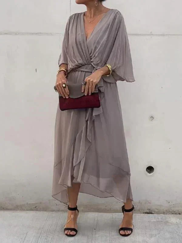 Monica™ | Robe en Chiffon de Soie à Col V