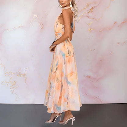 ESTHER | ROBE AVEC IMPRIMÉ AQUARELLE À COL HALTER