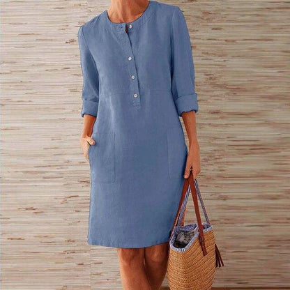 Raquel - Robe à manches longues en coton et lin