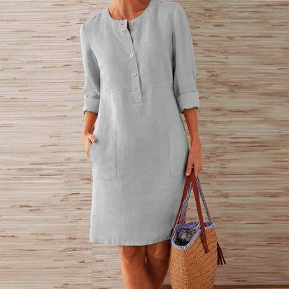 Raquel – Robe en coton et lin à manches longues