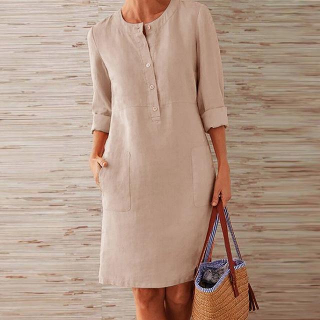 Raquel – Robe longue avec manches en coton et lin