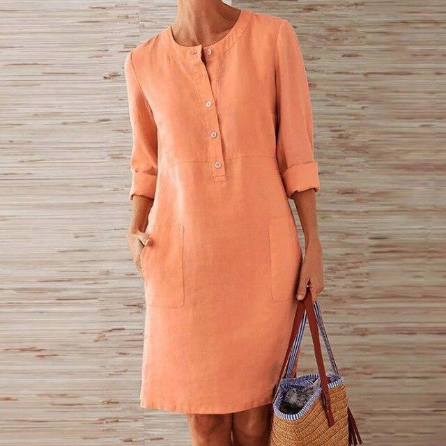 Raquel – Robe en coton et lin à manches longues