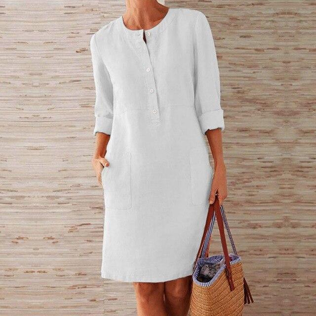 Raquel - Robe à manches longues en coton et lin