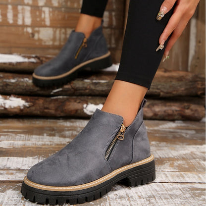 Bottines pour femmes à bout rond et fermeture éclair latérale