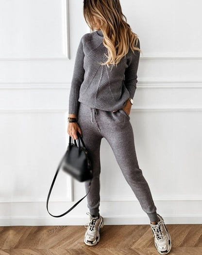 Ensemble Femme en Tricot de 2 Pièces avec Pantalons et Pull