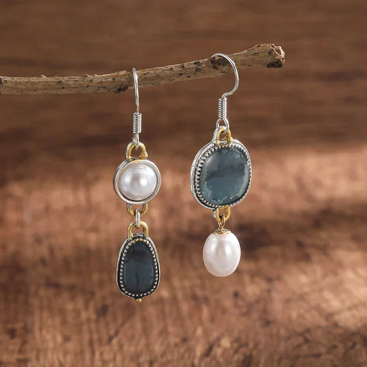 Boucles d'oreilles rétro en pierre naturelle bleue
